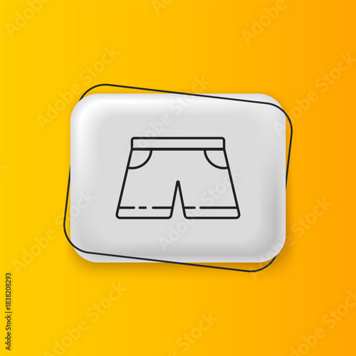 Black Swimming trunks icon isolated on yellow background. Silver rectangle button. Vector