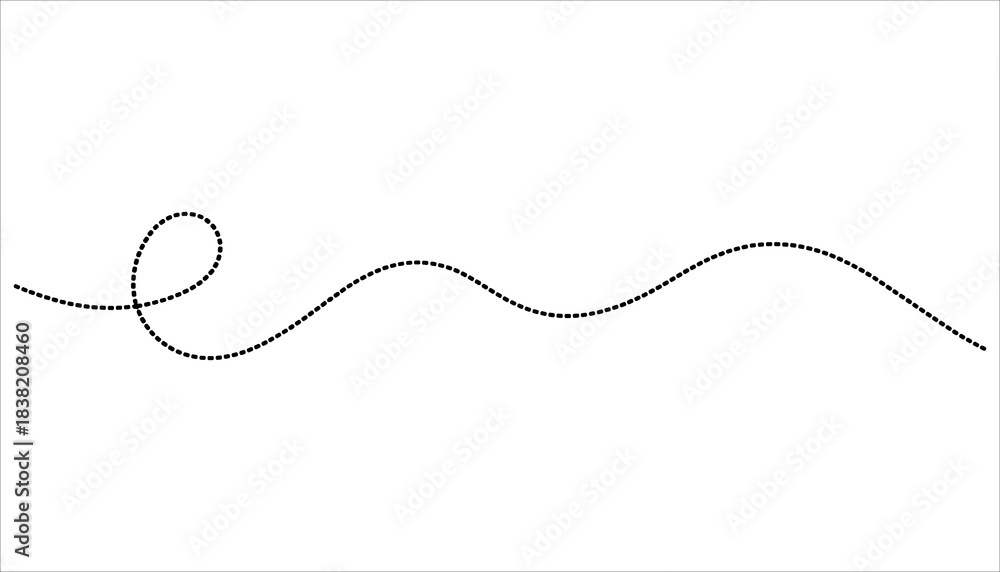 Obraz premium Black dashed line forming a wavy curve with a loop on a white background vector