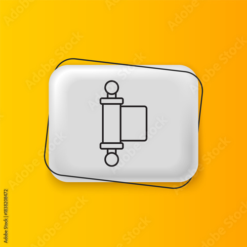 Black Decree, paper, parchment, scroll icon icon isolated on yellow background. Chinese scroll. Silver rectangle button. Vector
