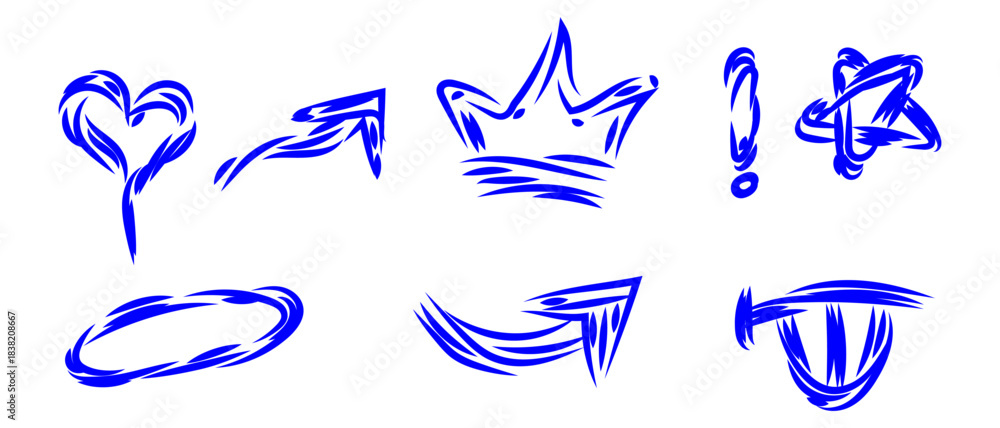 Obraz premium Abstract Blue Brushstroke Icon Set Modern Graphic Collection