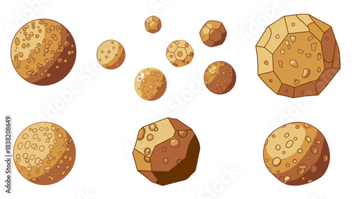 Vector Illustration of Geometric and Spherical Particles with Porous Texture