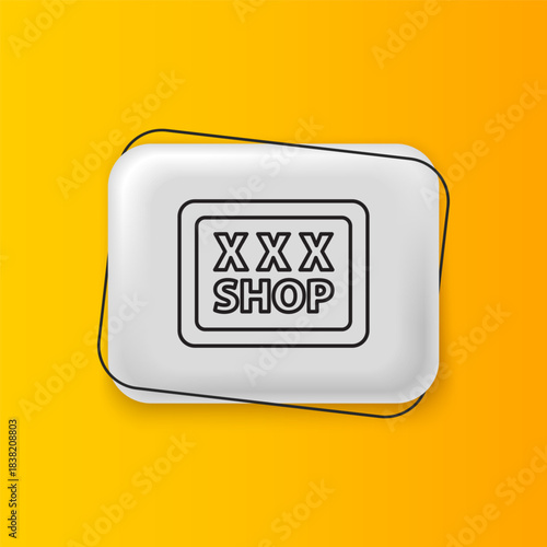 Black Sex shop icon isolated on yellow background. Sex shop, online sex store, adult erotic products concept. Silver rectangle button. Vector