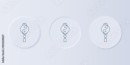 Grey Yin Yang symbol of harmony and balance icon isolated on grey background. Set icons in square buttons. Vector