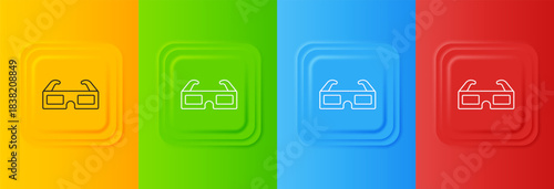White 3D cinema glasses icon isolated on colorful background. Set icons in square buttons. Vector