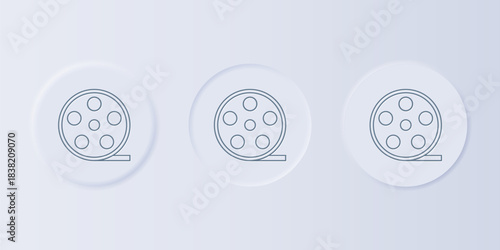 Grey Film reel icon isolated on grey background. Set icons in square buttons. Vector