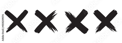 grunge hand drawn with brush strokes cross x and tick OK check marks. red cross and green check mark isolated on white background.
