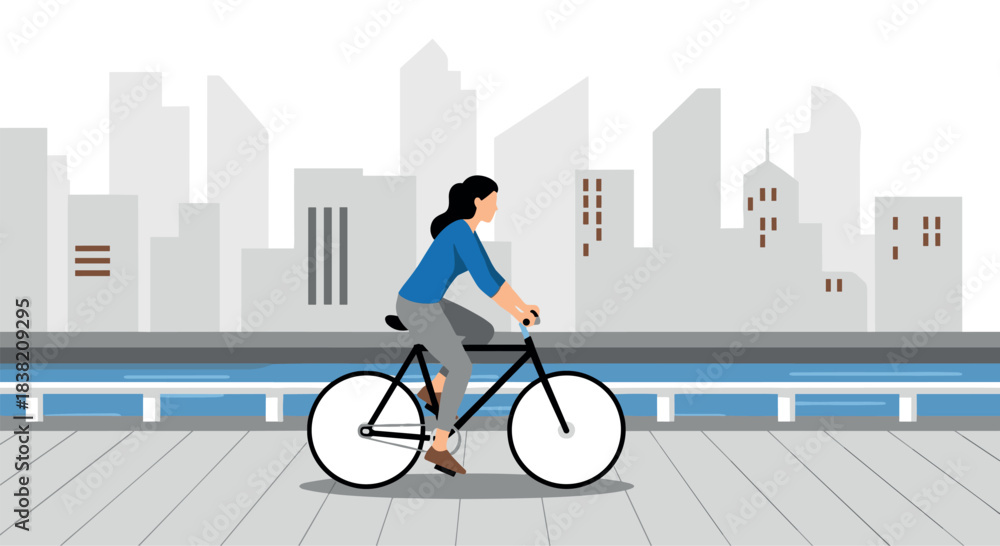 Fototapeta premium Urban cycling in minimalist cityscape with modern architecture