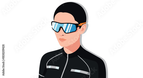 Stylish athlete in sport sunglasses and black jacket