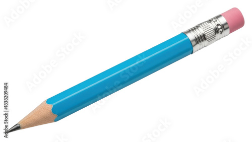 Quadro em tela Isolated light-blue pencil with an eraser, sharpened tip to write, draw or sketc