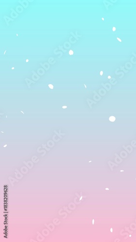 Loop video of white silhouette cherry blossom snowstorm with petals falling from the top left, gradation background (light blue, pink) [vertical video]
