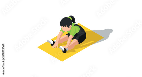 Isometric girl stretching on mat for exercise and fitness
