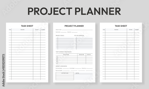 Project Planner, Task Sheet Layout, Project Management Planner, Work Task Organizer Sheets.