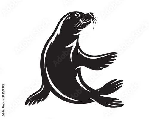 Seal silhouette, Seal sitting silhouette, flipper Seal lying illustration, Seal balancing ball vector, Seal black vector design Set collection, seal silhouette, seal sitting silhouette, seal lying 