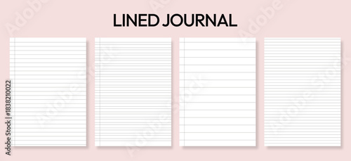 Lined Journal Printable Template Design. Lined Paper Sheets. Minimalist Writing, Notebook Page Layout. Ruled Journal Pages.