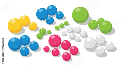 Colorful 3d spheres in isometric style on white background