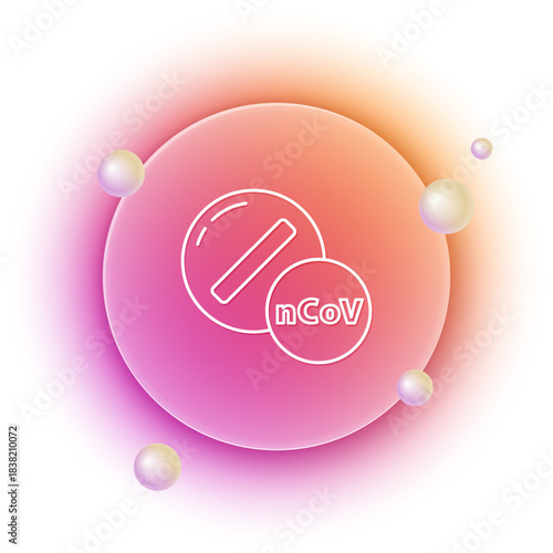 White Medicine pill or tablet icon isolated on white background. Corona virus 2019-nCoV. Capsule pill and drug sign. Pharmacy design. Orange and pink gradient circle background. Vector