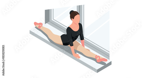 Isometric ballet dancer in splits pose by window