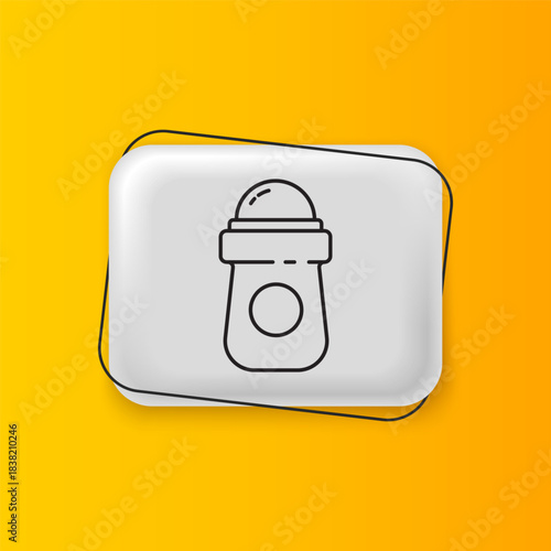Black Antiperspirant deodorant roll icon isolated on yellow background. Cosmetic for body hygiene. Silver rectangle button. Vector