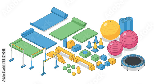 Isometric fitness equipment set with bright colors for home or gym