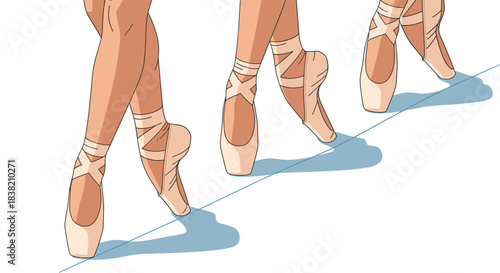 Elegant ballet pointe shoes in motion on a delicate line