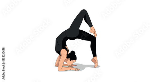 Woman practicing advanced yoga pose in minimalist style illustration