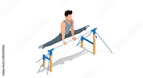 Gymnast performing on parallel bars in isometric style