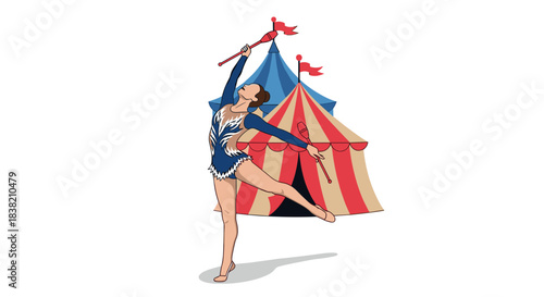 Circus performer in costume with tent background