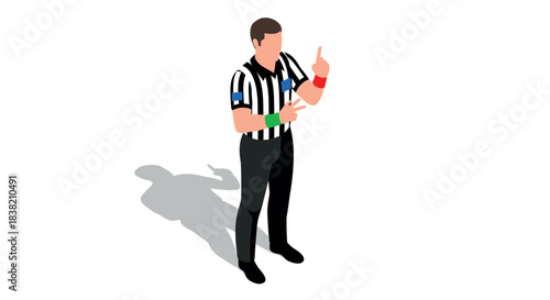 Isometric referee signalling with colored wristbands on white background