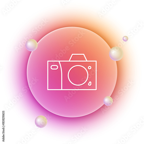 White Photo camera icon isolated on white background. Foto camera icon. Orange and pink gradient circle background. Vector