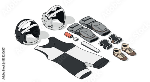 Isometric roller skating gear set with protective pads and helmets