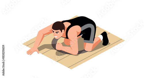 Isometric athlete in starting position ready for race event