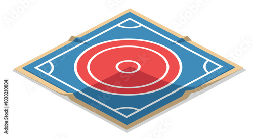 Isometric futuristic arena with target design in red and blue colors