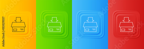 White Carton cardboard box icon isolated on colorful background. Box, package, parcel sign. Delivery and packaging. Set icons in square buttons. Vector