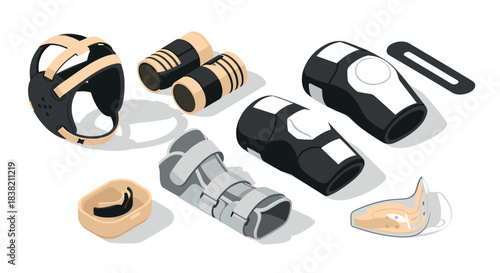Protective sports gear in isometric style for injury prevention