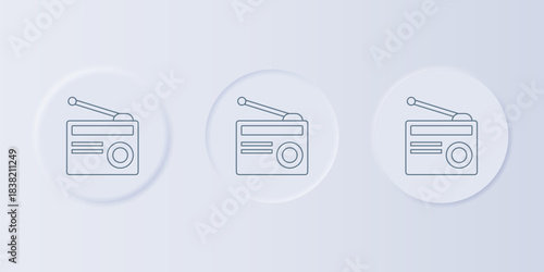 Grey Radio with antenna icon isolated on grey background. Set icons in square buttons. Vector