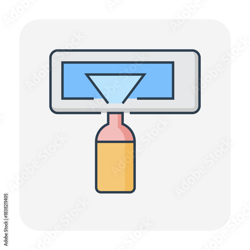 Air conditioner servicing vector icon, cleaning bottle foam spray applied to evaporator coil of indoor AC unit. To removing dust, dirt for efficiency of cooling airflow, energy saving and air quality.
