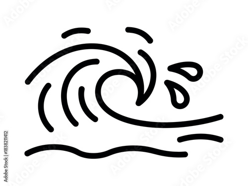 A stylized illustration depicts a powerful ocean wave breaking with spray, representing the dynamic force of nature.