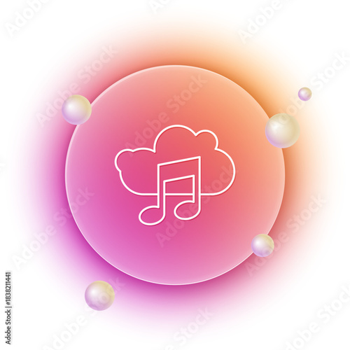 White Music streaming service icon isolated on white background. Sound cloud computing, online media streaming, song, audio wave. Orange and pink gradient circle background. Vector
