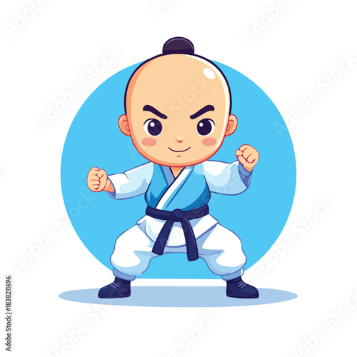 Cute Kung Fu Kid Warrior Martial Arts Character.