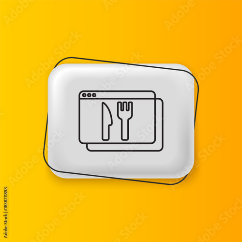 Black Online ordering and fast food delivery icon isolated on yellow background. Silver rectangle button. Vector