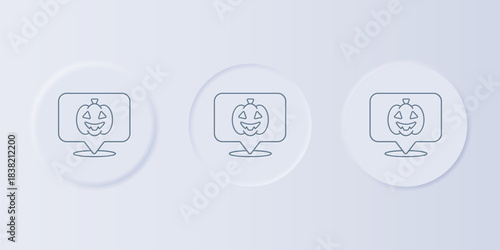 Grey Pumpkin icon isolated on grey background. Happy Halloween party. Set icons in square buttons. Vector