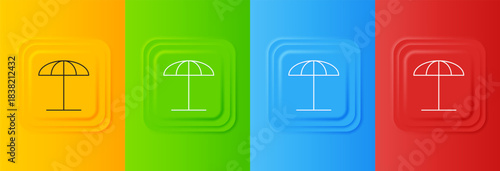 White Sun protective umbrella for beach icon isolated on colorful background. Large parasol for outdoor space. Beach umbrella. Set icons in square buttons. Vector