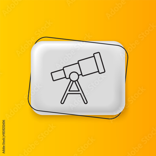 Black Telescope icon isolated on yellow background. Scientific tool. Education and astronomy element, spyglass and study stars. Silver rectangle button. Vector