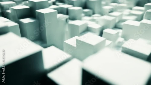 Abstract geometric cubes in light blue with blurred focus and soft edges
