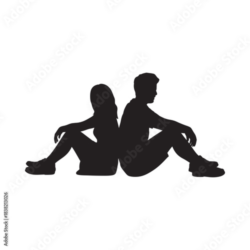 Silhouetted couple seated back to back a striking image of disconnection and solitude