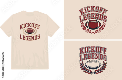 Kickoff legends graphic t shirt design mockup with detailed logo placement