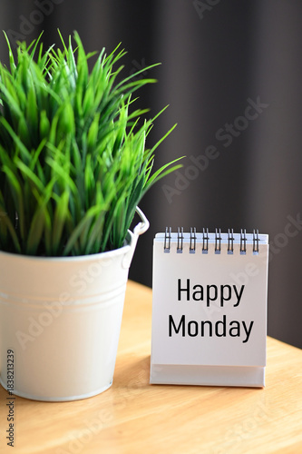 Happy Monday Text on Small Desk Sign — Fresh and Positive New Week Idea