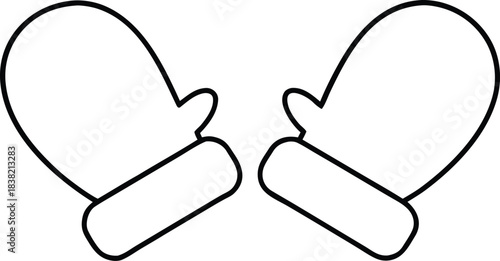 Winter mittens one line drawing, Santa Christmas mittens continuous line art vector illustration