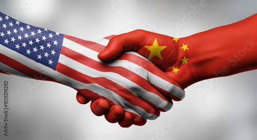 Usa and china flags handshake concept for international relations and trade