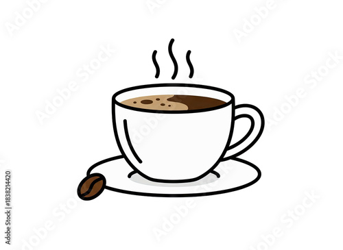 steaming coffee cup with bean on white clip art preview